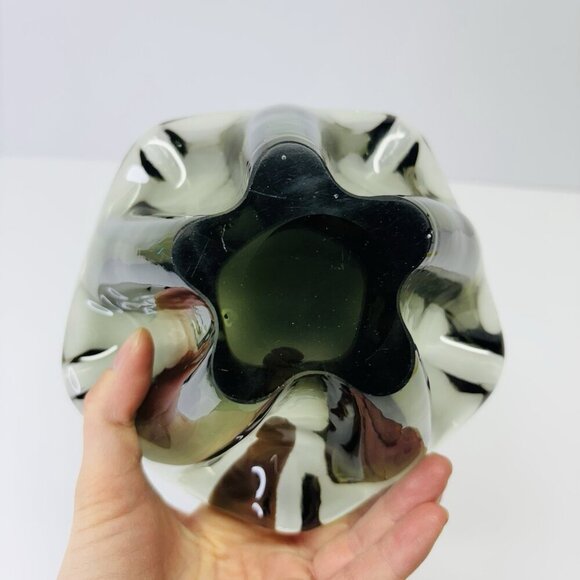 Murano Italian Art Glass Heavy Lotus Flower Translucent Bowl Dish Ashtray - Picture 7 of 10